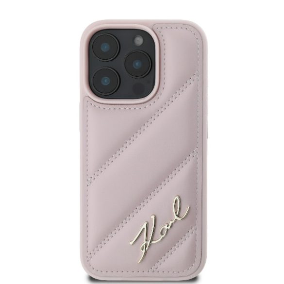 Karl Lagerfeld iPhone 16 Pro Quilted Signature (KLHCP16LPQDSMGP) hátlap, tok, rózsaszín