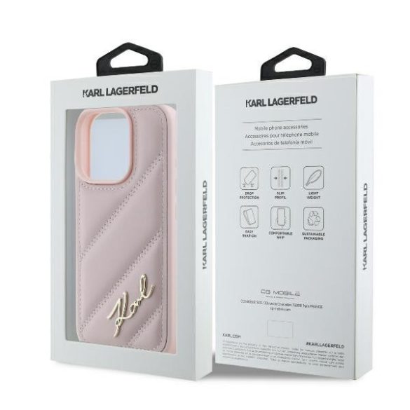 Karl Lagerfeld iPhone 16 Pro Quilted Signature (KLHCP16LPQDSMGP) hátlap, tok, rózsaszín