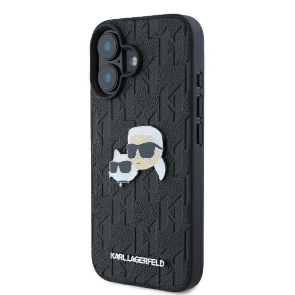 Karl Lagerfeld iPhone 16 Plus Monogram Karl&Chaoupette Head Pin (KLHCP16LPGKLKCPK) hátlap, tok, fekete