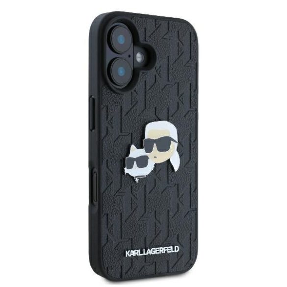 Karl Lagerfeld iPhone 16 Plus Monogram Karl&Chaoupette Head Pin (KLHCP16LPGKLKCPK) hátlap, tok, fekete