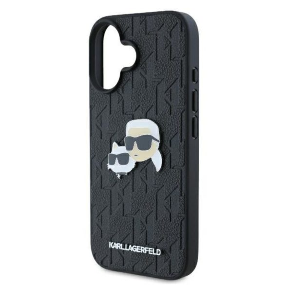 Karl Lagerfeld iPhone 16 Plus Monogram Karl&Chaoupette Head Pin (KLHCP16LPGKLKCPK) hátlap, tok, fekete