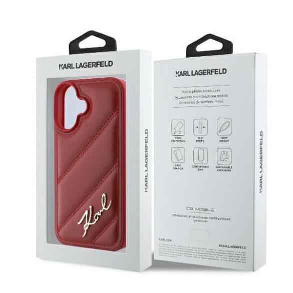 Karl Lagerfeld iPhone 16 Quilted Signature (KLHCP16SPQDSMGR) hátlap, tok, piros