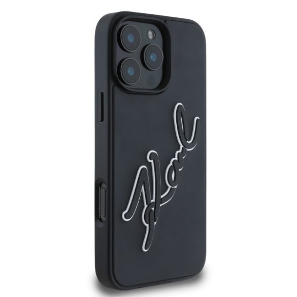 Karl Lagerfeld iPhone 16 Pro Max 3D Rubber Bicolor Signature (KLHCP16X3DRKSDLK) hátlap, tok, fekete