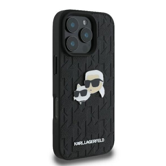 Karl Lagerfeld iPhone 16 Pro Max Monogram Karl&Chaoupette Head Pin (KLHCP16XPGKLKCPK) hátlap, tok, fekete