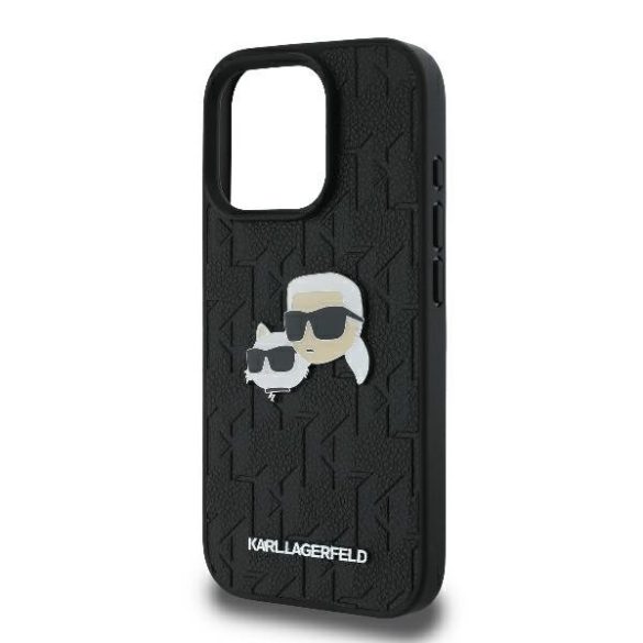 Karl Lagerfeld iPhone 16 Pro Max Monogram Karl&Chaoupette Head Pin (KLHCP16XPGKLKCPK) hátlap, tok, fekete