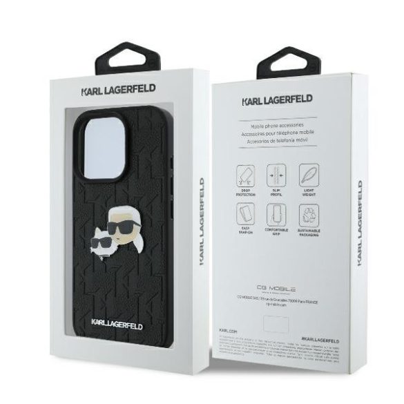 Karl Lagerfeld iPhone 16 Pro Max Monogram Karl&Chaoupette Head Pin (KLHCP16XPGKLKCPK) hátlap, tok, fekete