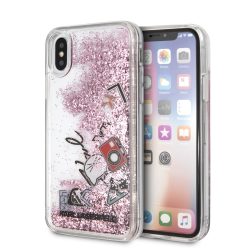   Karl Lagerfeld iPhone X/Xs Liquid Glitter Iconic (KLHCPXKSICRO) hátlap, tok, rozé arany