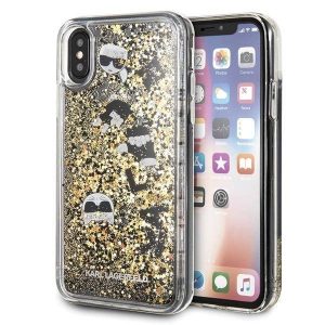 Karl Lagerfeld iPhone X/Xs Floating Charms Liquid Glitter Iconic (KLHCPXROGO) hátlap, tok, arany