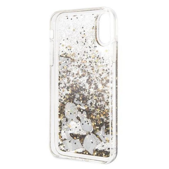 Karl Lagerfeld iPhone X/Xs Floating Charms Liquid Glitter Iconic (KLHCPXROGO) hátlap, tok, arany