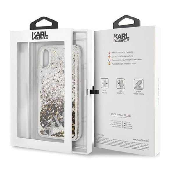 Karl Lagerfeld iPhone X/Xs Floating Charms Liquid Glitter Iconic (KLHCPXROGO) hátlap, tok, arany