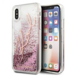   Karl Lagerfeld iPhone X/Xs Liquid Glitter Signature (KLHCPXTRKSRG) hátlap, tok, rózsaszín