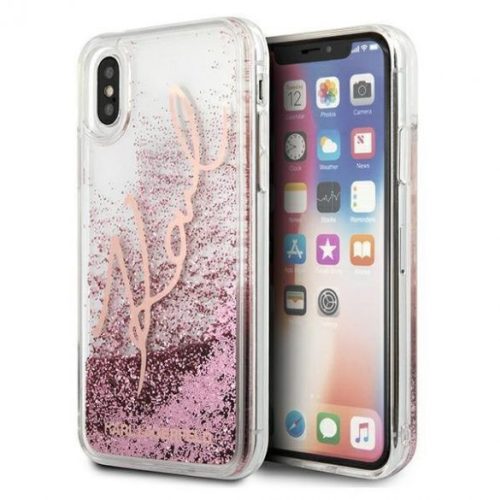 Karl Lagerfeld iPhone X/Xs Liquid Glitter Signature (KLHCPXTRKSRG) hátlap, tok, rózsaszín