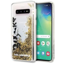   Karl Lagerfeld Samsung Galaxy S10e Liquid Glitter Signature (KLHCS10LROGO) hátlap, tok, fekete-arany