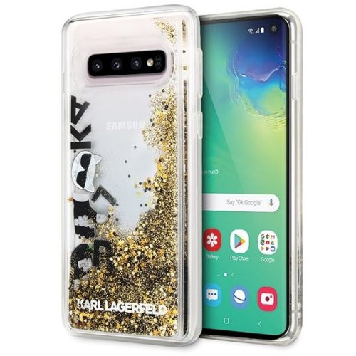 Karl Lagerfeld Samsung Galaxy S10e Liquid Glitter Signature (KLHCS10LROGO) hátlap, tok, fekete-arany