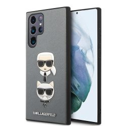   Karl Lagerfeld Samsung Galaxy S22 Ultra Saffiano K&C Heads (KLHCS22LSAKICKCSL) hátlap, tok, ezüst