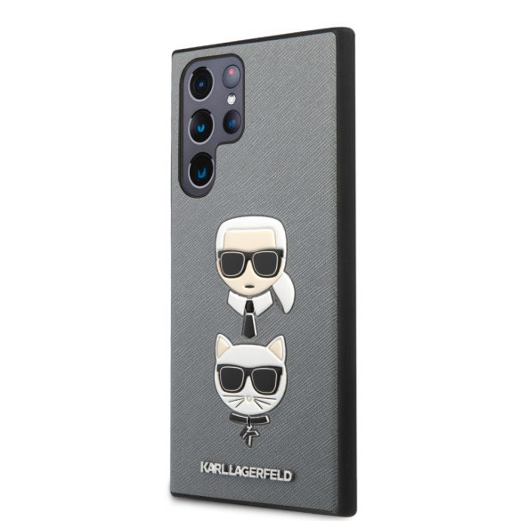 Karl Lagerfeld Samsung Galaxy S22 Ultra Saffiano K&C Heads (KLHCS22LSAKICKCSL) hátlap, tok, ezüst