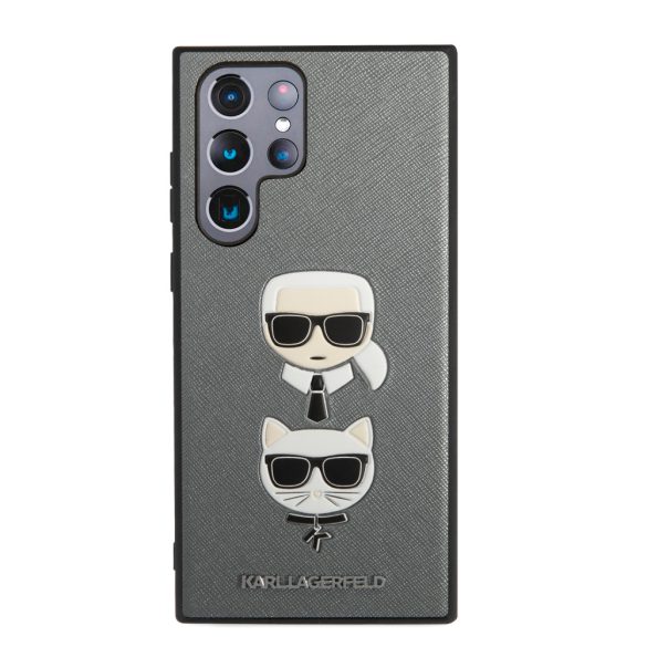 Karl Lagerfeld Samsung Galaxy S22 Ultra Saffiano K&C Heads (KLHCS22LSAKICKCSL) hátlap, tok, ezüst