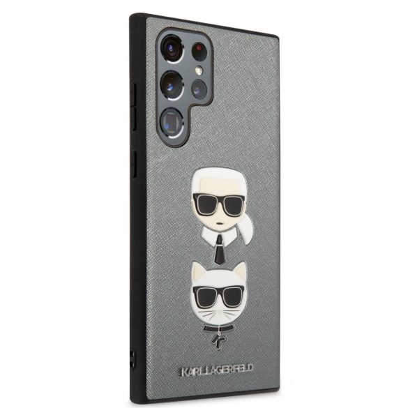 Karl Lagerfeld Samsung Galaxy S22 Ultra Saffiano K&C Heads (KLHCS22LSAKICKCSL) hátlap, tok, ezüst