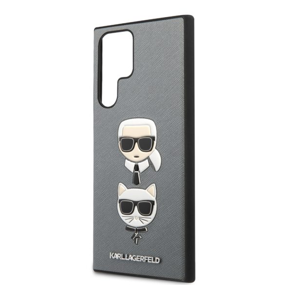 Karl Lagerfeld Samsung Galaxy S22 Ultra Saffiano K&C Heads (KLHCS22LSAKICKCSL) hátlap, tok, ezüst