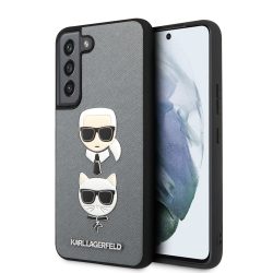   Karl Lagerfeld Samsung Galaxy S22 Saffiano Karl & Choupette Head (KLHCS22SSAKICKCSL) hátlap, tok, ezüst