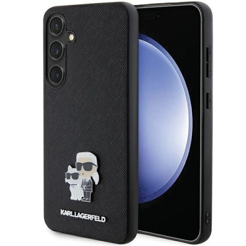 Karl Lagerfeld KLHCS24MPSAKCMPK Saffiano Karl & Choupette Metal Pin Samsung Galaxy S24 Plus hátlap, tok, fekete