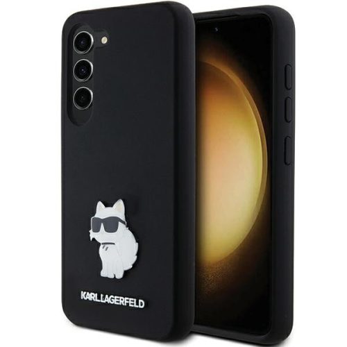 Karl Lagerfeld KLHCS24SSMHCNPK Silicone Choupette Metal Pin Samsung Galaxy S24 hátlap, tok, fekete