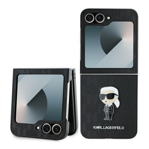 Karl Lagerfeld Saffiano Monogram Ikonik Pin tok Samsung Galaxy Z Flip 6 KF002201, fekete