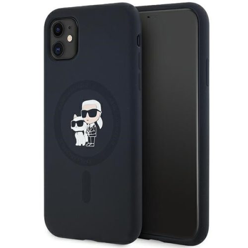 Karl Lagerfeld KLHMN61SCMKCRHK Silicone Karl & Choupette MagSafe iPhone 11/Xr 6.1", hátlap, tok, fekete