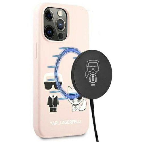 Karl Lagerfeld KLHMP13LSSKCI Silicone Ikonik Karl & Choupette Magsafe iPhone 13/13 Pro 6.1" hátlap, tok, jrózsaszín