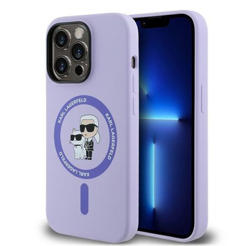 Karl Lagerfeld KLHMP14LSCMKCRHU Silicone Karl&Choupette Heads Ring MagSafe iPhone 14 Pro 6.1" tok, lila