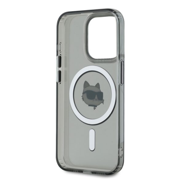 Karl Lagerfeld iPhone 15 Pro IML Choupette Head Metal Frame KLHMP15LHLSCHK MagSafe kompatibilis hátlap, tok, fekete