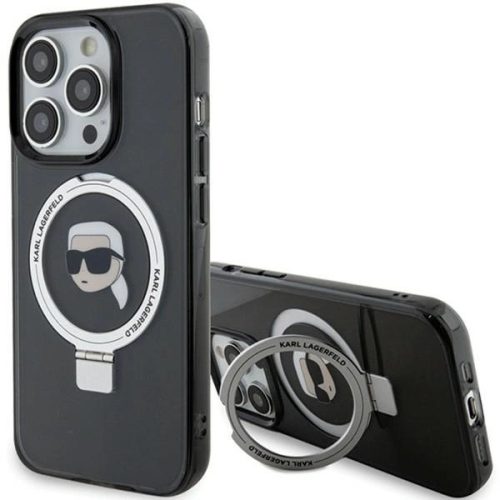 Karl Lagerfeld KLHMP15LHMRSKHK Ring Stand Karl Head MagSafe iPhone 15 Pro 6.1", hátlap, tok, fekete