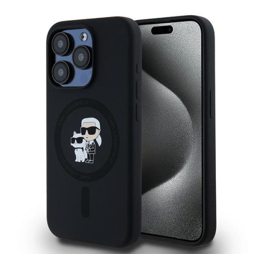 Karl Lagerfeld KLHMP15LSCMKCRHK Silicone Karl & Choupette MagSafe iPhone 15 Pro 6.1", hátlap, tok, fekete