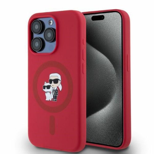 Karl Lagerfeld KLHMP15LSCMKCRHR Silicone Karl&Choupette Heads Ring MagSafe iPhone 15 Pro 6.1", hátlap, tok, piros