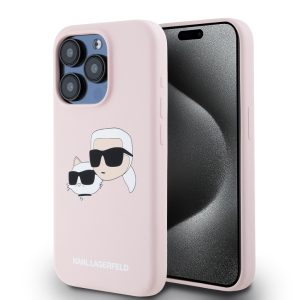 Karl Lagerfeld iPhone 15 Pro Liquid Silicone Double Heads KLHMP15LSKCHPPLP MagSafe kompatibilis hátlap, tok, rózsaszín