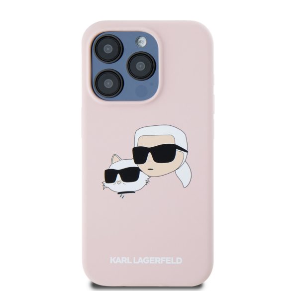 Karl Lagerfeld iPhone 15 Pro Liquid Silicone Double Heads KLHMP15LSKCHPPLP MagSafe kompatibilis hátlap, tok, rózsaszín