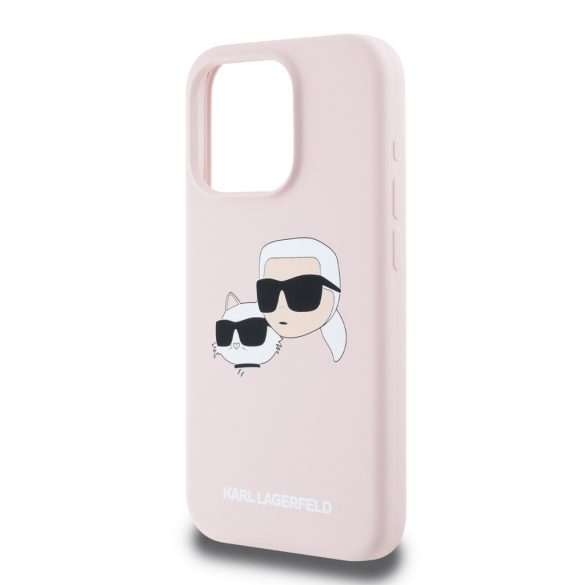 Karl Lagerfeld iPhone 15 Pro Liquid Silicone Double Heads KLHMP15LSKCHPPLP MagSafe kompatibilis hátlap, tok, rózsaszín