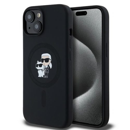 Karl Lagerfeld KLHMP15MSCMKCRHK iPhone 14 Plus/15 Plus 6.7", hátlap, tok, fekete szilikon Karl & Choupette MagSafe szilikon