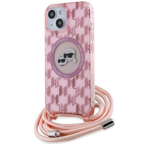 Karl Lagerfeld KLHMP15SHCKCKCKLCP IML Crossbody Monogram Karl & Choupette Head MagSafe iPhone 15 6.1" hátlap, tok, rózsaszín