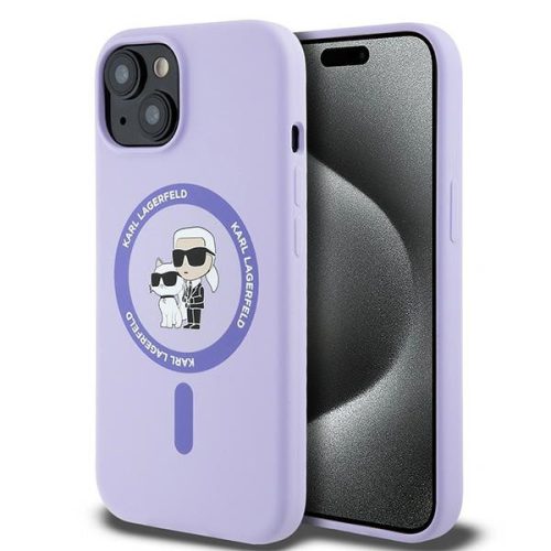 Karl Lagerfeld KLHMP15SSCMKCRHU Silicone Karl&Choupette Heads Ring MagSafe iPhone 15 6.1", hátlap, tok, lila