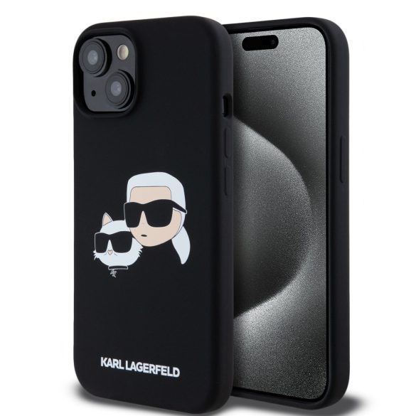 Karl Lagerfeld iPhone 15 Liquid Silicone Double Heads KLHMP15SSKCHPPLK MagSafe kompatibilis hátlap, tok, fekete