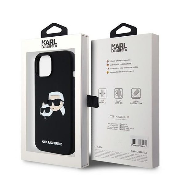 Karl Lagerfeld iPhone 15 Liquid Silicone Double Heads KLHMP15SSKCHPPLK MagSafe kompatibilis hátlap, tok, fekete