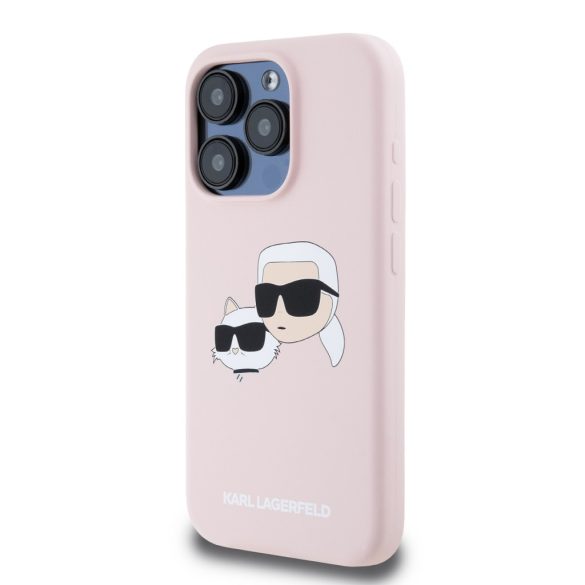 Karl Lagerfeld iPhone 15 Pro Max Liquid Silicone Double Heads KLHMP15XSKCHPPLP MagSafe kompatibilis hátlap, tok, rózsaszín