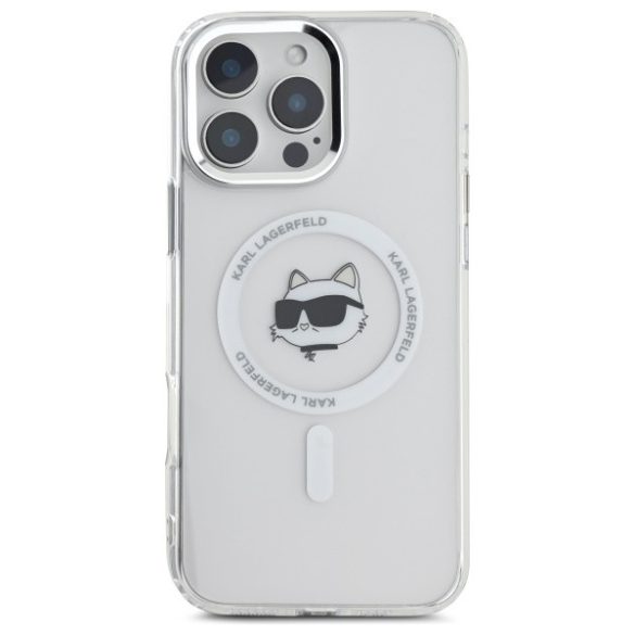 Karl Lagerfeld iPhone 16 Pro Magsafe IML Metal Choupette Head (KLHMP16LHLSCHH) Magsafe kompatibilis hátlap, tok, fehér