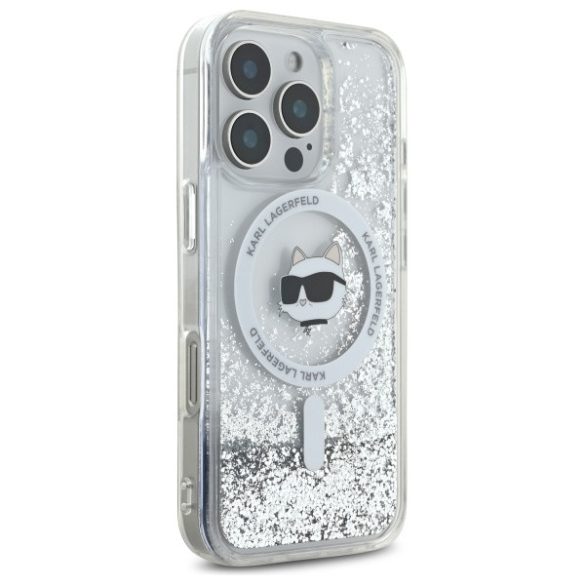 Karl Lagerfeld iPhone 16 Pro Magsafe Liquid Glitter Choupette Head (KLHMP16LLGCHSGH) Magsafe kompatibilis hátlap, tok, átlátszó