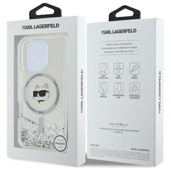 Karl Lagerfeld iPhone 16 Pro Magsafe Liquid Glitter Choupette Head (KLHMP16LLGCHSGH) Magsafe kompatibilis hátlap, tok, átlátszó