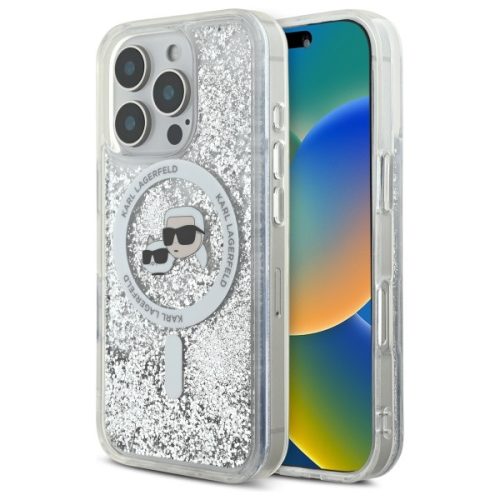 Karl Lagerfeld iPhone 16 Pro Magsafe Liquid Glitter Karl&Choupette Head (KLHMP16LLGKCSGH) MagSafe hátlap, tok, átlátszó