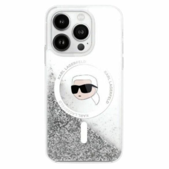 Karl Lagerfeld iPhone 16 Pro Magsafe Liquid Glitter Karl Head (KLHMP16LLGKISGH) Magsafe kompatibilis hátlap, tok, átlátszó