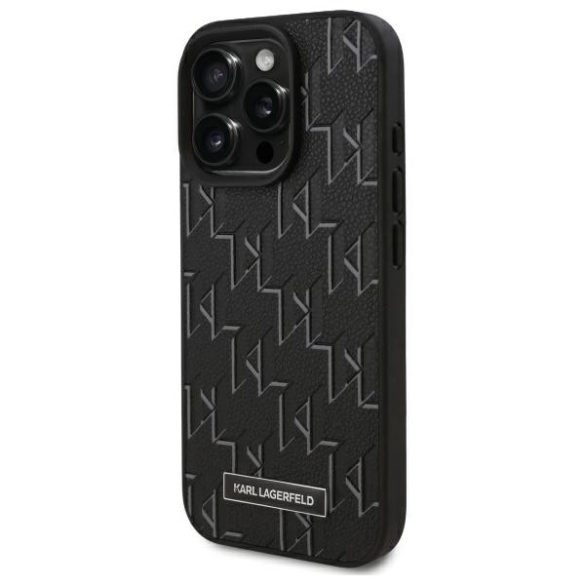 Karl Lagerfeld iPhone 16 Pro Magsafe Leather Monogram Metal Logo (KLHMP16LPKHPORPE) Magsafe kompatibilis hátlap, tok, fekete