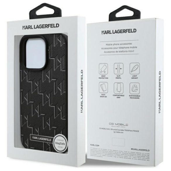 Karl Lagerfeld iPhone 16 Pro Magsafe Leather Monogram Metal Logo (KLHMP16LPKHPORPE) Magsafe kompatibilis hátlap, tok, fekete